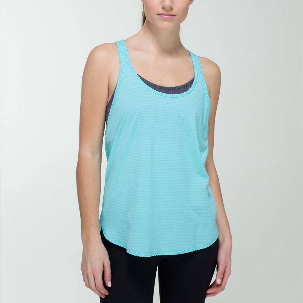 Lululemon 105 F Singlet Silver Gray Stripe Heathered Angel Blue Size 10